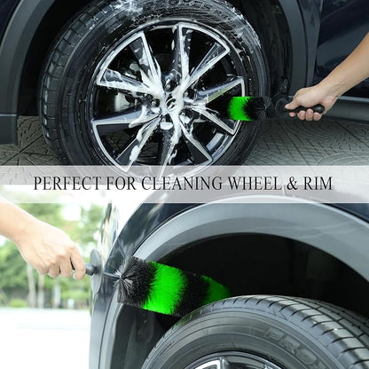 TAKAVU Master Wheel & Tire Brush, Easy Reach Rim Detailing Brush, Multipurpose Use for Wheels, Rims, Exhaust Tips, Motorcycles (Green)