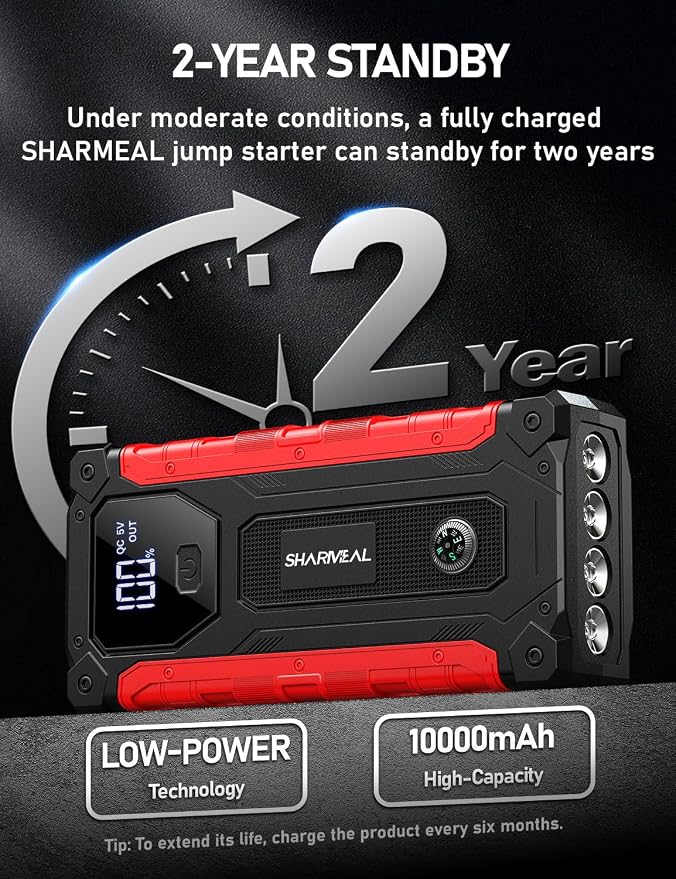 Sharmeal Car Jump Starter 7000A, Jump Starter Battery Pack with PD 30W Quick Charger, 12V Portable Jump Box (for All Gas and 12.0L Diesel) with 4 LED Light