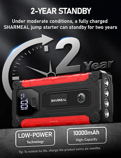 Sharmeal Car Jump Starter 7000A, Jump Starter Battery Pack with PD 30W Quick Charger, 12V Portable Jump Box (for All Gas and 12.0L Diesel) with 4 LED Light