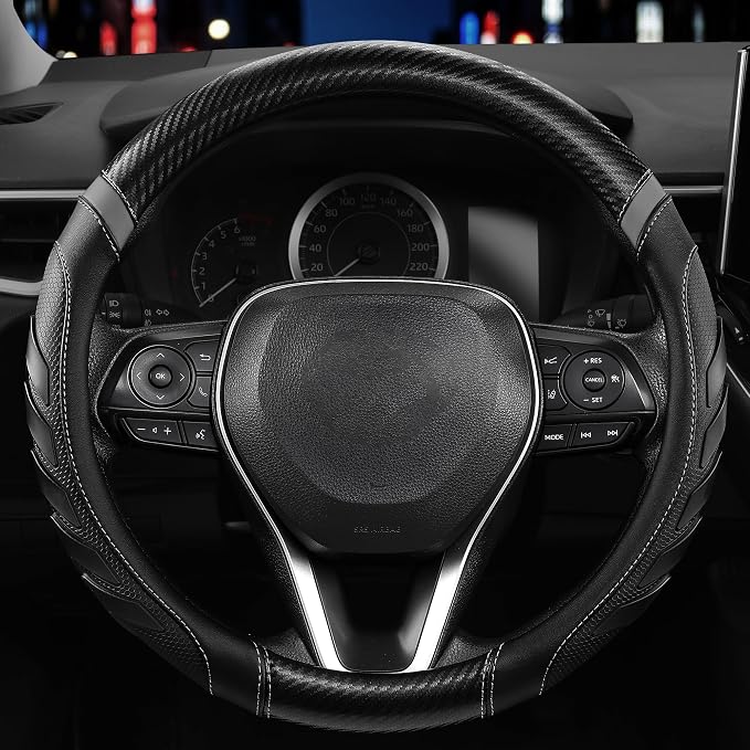 West Llama Truck Steering Wheel Cover for Ford F-150 F-250 F-350 Expedition Ram 1500 2500 3500 Tacoma Tundra, Anti-Slip Grip, 15.5-16 Inch Large Car Steering Wheel Cover (Large Size-Black+Gray)