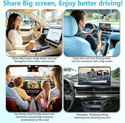 Wireless CarPlay Adapter with Screen Mirroring for Net-Flix YouTube TikTok, Auto-Connect, Local Media Playback，USB-A USB C Plug and Play,