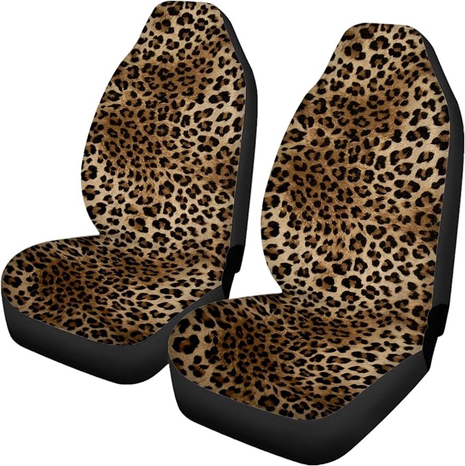 Leopard Print Car Seat Covers Full Set,Brown Animal Skin Pattern of Wild Strong Panthera Vehicle Front Rear Bench Cushion Protectors Auto Interior Accessories Universal Fit for Trucks Sedans