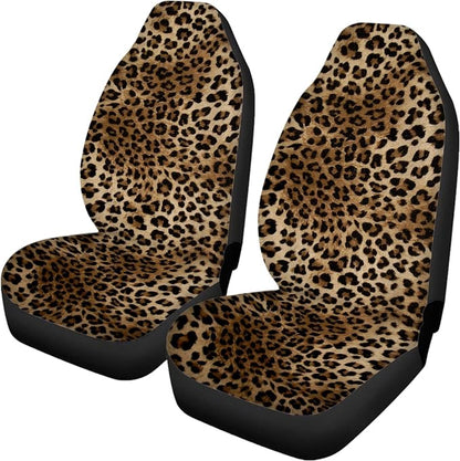 Leopard Print Car Seat Covers Full Set,Brown Animal Skin Pattern of Wild Strong Panthera Vehicle Front Rear Bench Cushion Protectors Auto Interior Accessories Universal Fit for Trucks Sedans