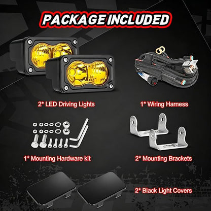 LED Pods Yellow with Wiring Harness & Black Covers 2Pcs 3 Inch Off Road Driving Light Bar LED Work Light Cube Waterproof Combo Yellow Fog Pod Lights for Truck ATV UTV Motorcycle Boat