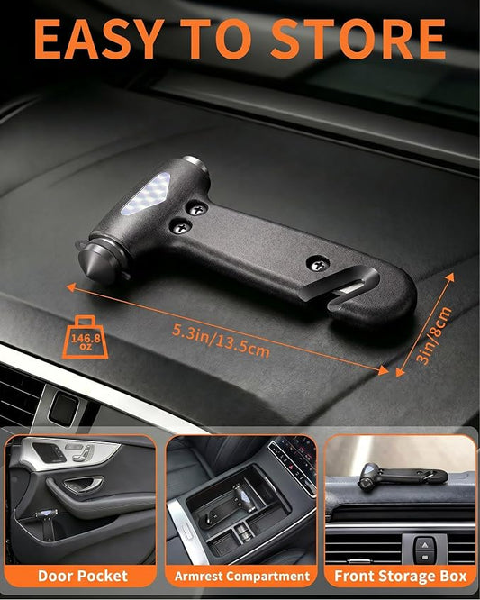 Window Breaker Seatbelt Cutter, Essential Car Tool Accessories for Women, Glass Breaker and Seat Belt Cutter, Emergency Kit Gadgets, Safety Hammer (Window Breaker - Black)