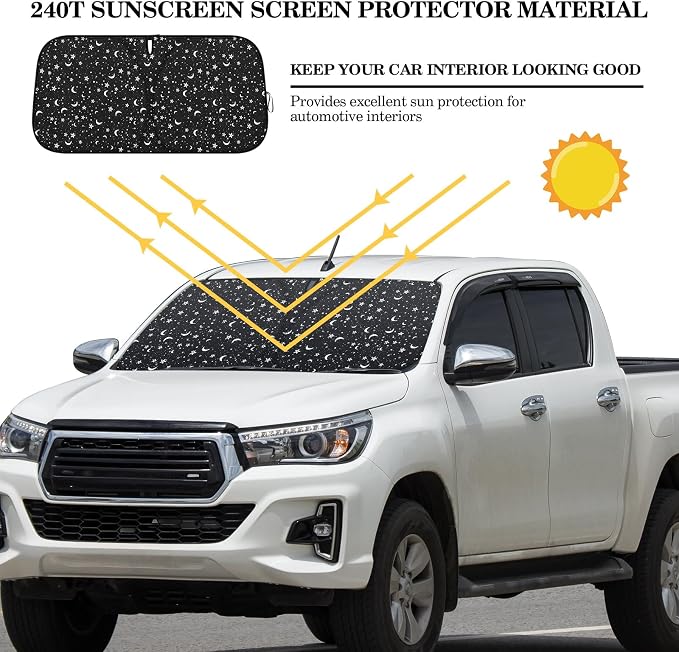 Woanger Windshield Sun Shade Foldable Car Front Window Covers for Car Accessories Sun Heat UV Rays Visor Protector Protection for Universal Cars SUV Truck (Starry Night)