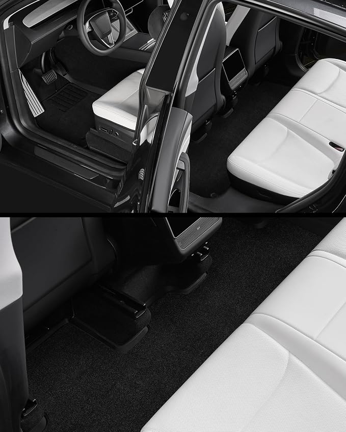 3W Tesla Model Y Juniper Floor Mats with Carpets, Metal Pedal, Double Layer, All Weather TPE Waterproof Custom Fit Automotive Car Floor Liners, Vigormold™