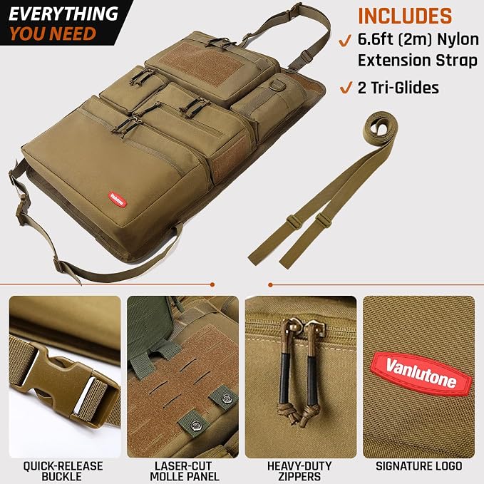 Tactical Seat Back Organizer Heavy Duty MOLLE Panel Organizer with Multiple Pockets & Hook Loop Panel for EDC Gear, Road Trip Essentials, Universal Fit for Car SUV Truck Jeep (Mud)