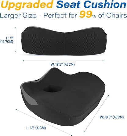 Car Seat Cushion: Ergonomic Memory Foam Car Cushion for Sciatica Pain Relief, Larger Driving Seat Pillow for Short Drivers on Long Drives - Butt Pillow for Truck, Office, Wheelchair - Dark Black
