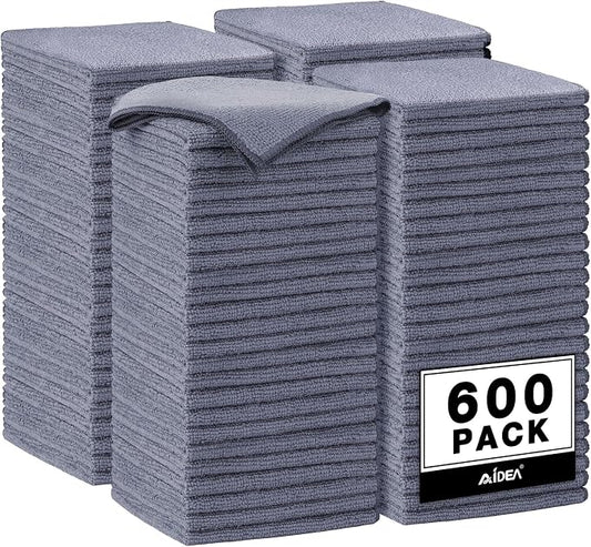 AIDEA Microfiber Cleaning Cloth Grey, 600PK, Microfiber Towels for Cars, Shop Towels Cleaning Rags, Premium Wash Cloths, Absorbent Towel for SUVs, House, Kitchen, Commercial, Cleaning Supplies 12×12"