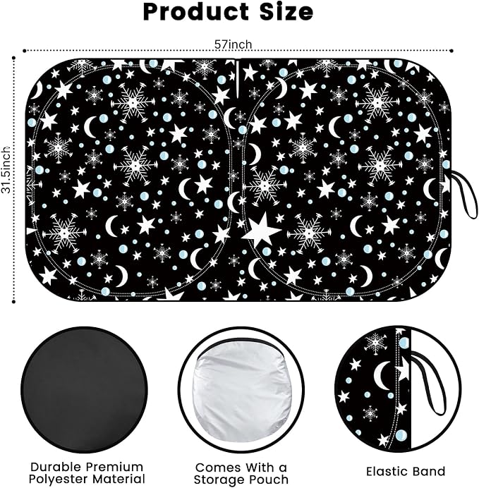 Windshield Sun Shade, Car Sun Shade Windshield, Reflector Sunshade Offers Ultimate Protection for Car Interior, Reflective Polyester Blocks Heat for Sedans, Mini SUVs, Hatchbacks - 57 x 31.5 inches