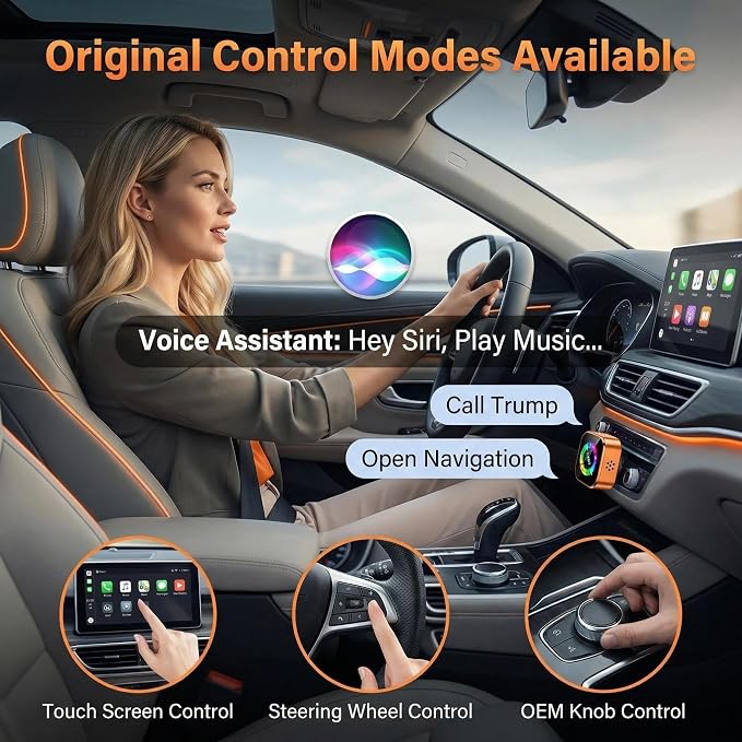 4-in-1 Wireless CarPlay Adapter with Screen Mirroring, Watch Netflix/YouTube in Car, Android Auto AirPlay Mirror Link, Plug & Play No App, Compatible with 800+ Cars iPhone Android