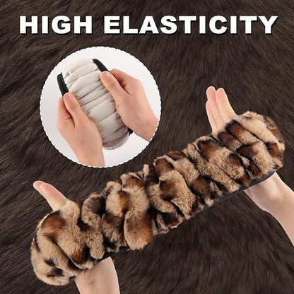 SEG Direct Furry Car Steering Wheel Cover with Gear Shift Cover, Soft and Warm, Cute Fluffy Auto Decor for Women Men, Standard Size, 2 PCS Set, Brown Leopard