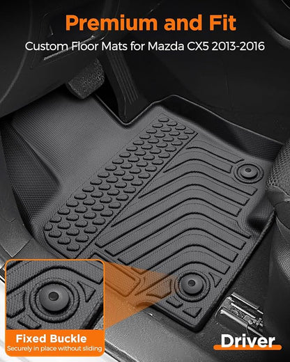All Weather Car Floor Mats for Mazda CX5: 2013 2014 2015 2016 (1st Gen), Automotive Cargo Liner Full Set Accessory, Cutsom Fit for Mazda CX-5 SUV Tray Carpet Black Rubber Accessories Trunk Mat