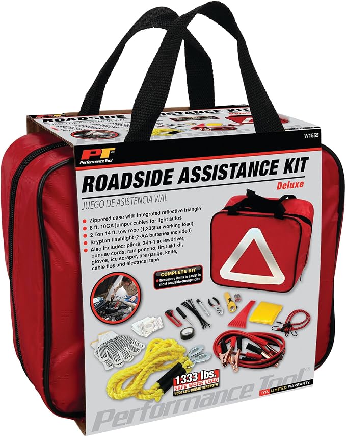 Performance Tool W1555 Deluxe Roadside Emergency Assistance Kit With Jumper Cables