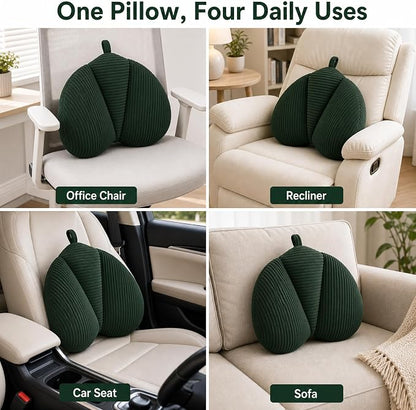 Lumbar Support Pillow for Couch, Back Support Pillow for Office Chair, Heart-Shape Back Cushion with Shredded Foam for Back Pain Relief & Reading, Lumbar Cushions for Recliner, Car, Green