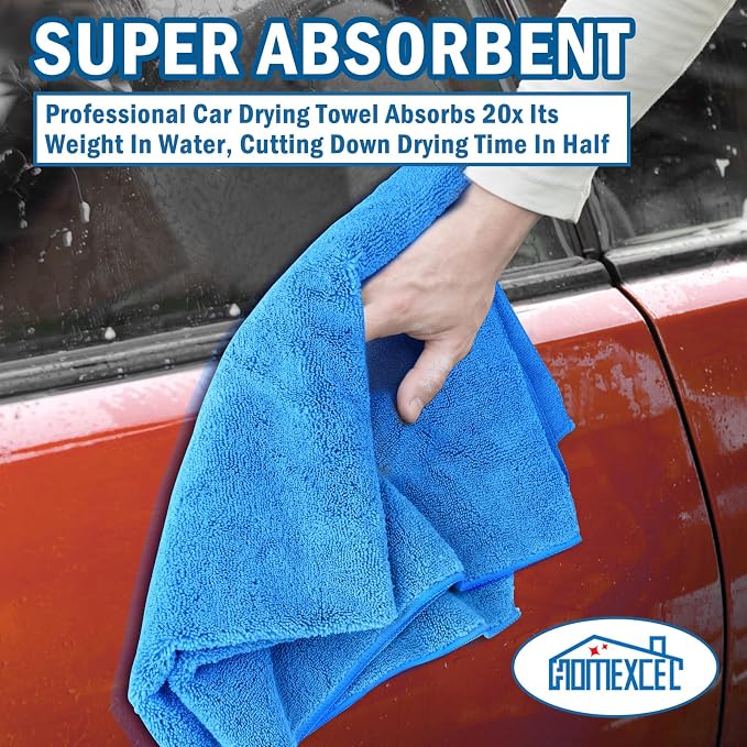 HOMEXCEL Car Drying Towels, 2 Pack Professional Microfiber Towels for Cars, Scratch-Free, Highly Absorbent Drying Towel for Cars, SUVs, RVs, Trucks, and Boats, 31 x 24 inch, Blue