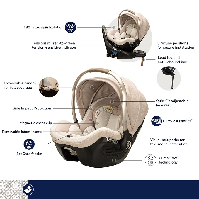 Maxi-Cosi Peri 180 Rotating Infant Car Seat, Baby Car Seat Rotating Carseat, Natural Heritage