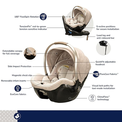Maxi-Cosi Peri 180 Rotating Infant Car Seat, Baby Car Seat Rotating Carseat, Natural Heritage