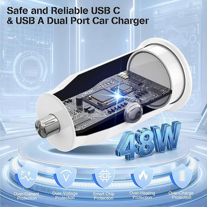48W USB C Car Charger for iPhone 17 16 15 Pro Max, 48W Dual Port USB-C & USB-A Car Fast Charging Adapter, 2X3FT C to C Cable & A to C Carplay Cable for iPhone 17 16 15 Series/iPhone Air, iPad, Samsung