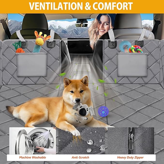 Back Seat Extender for Dogs-Large Space, Dog Car Seat Cover Hard Bottom Holds 420lb, Sturdy Backseat Extender for Dogs, Upgraded Waterproof Pet Car Bed Dog Hammock for Car, SUV, Truck, Grey