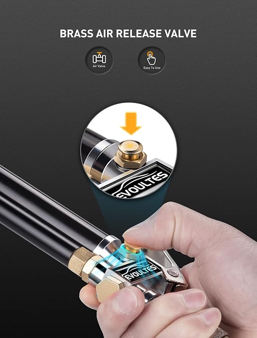 Heavy Duty Tire Inflator with Pressure Gauge, 16.5 Inch Extended Dual Head Air Chuck with Pressure Gauge, 10-120 PSI, Semi Truck Tire Chuck for Rv Car Air Compressor Accessories