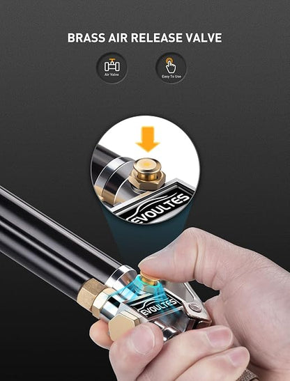 Heavy Duty Tire Inflator with Pressure Gauge, 16.5 Inch Extended Dual Head Air Chuck with Pressure Gauge, 10-120 PSI, Semi Truck Tire Chuck for Rv Car Air Compressor Accessories