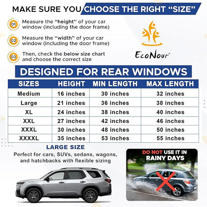 EcoNour Car Window Shades for Side Windows (Pack of 2) | Sun Shade for Car Heat and UV Protection | Adjustable Elastic Fabric Baby Car Shade | Rear Side Window Sun Shade Accessories (Large 21"x36")