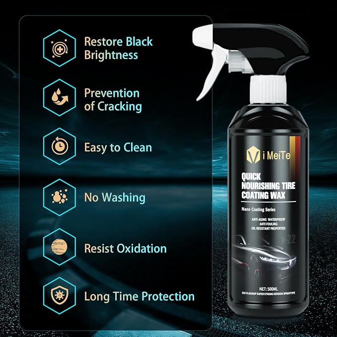 Gloss Tire Spray Rapid Ceramic Tire Coat –Deep Tire Black Finish – Lasts Up to 10x Longer – No Sling, Non-Greasy Ceramic Tire Coating for Car, Truck & SUV car Detailing Supplies 19 Oz