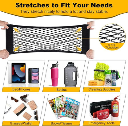 PIFOOG 4Pcs Universal Car Storage Net Pockets Stretchable Automotive Mesh Pouch Nets Bag Organizer Stickers Netting for Auto SUV Trunk Back Seat RV Camper
