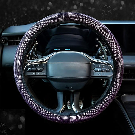 Valleycomfy Steering Wheel Cover for Women Bling Bling Crystal Diamond Sparkling Car SUV Wheel Protector Universal Fit 15 Inch Black with Pink Diamond