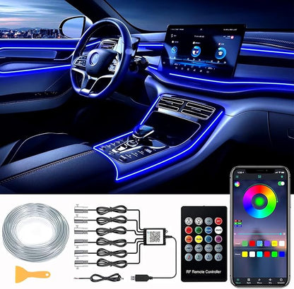 DEHERANE Interior Car LED Strip Lights, RGB 6 in 1 Ambient Lighting Kit with 315 inches Integrated Fiber Optic, 16 Million Colors Car Interior Lights with Wireless APP& Remote Control, Sync to Music