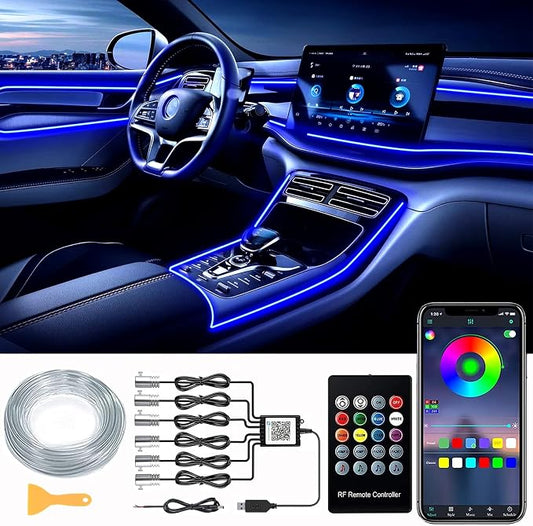 DEHERANE Interior Car LED Strip Lights, RGB 6 in 1 Ambient Lighting Kit with 315 inches Integrated Fiber Optic, 16 Million Colors Car Interior Lights with Wireless APP& Remote Control, Sync to Music