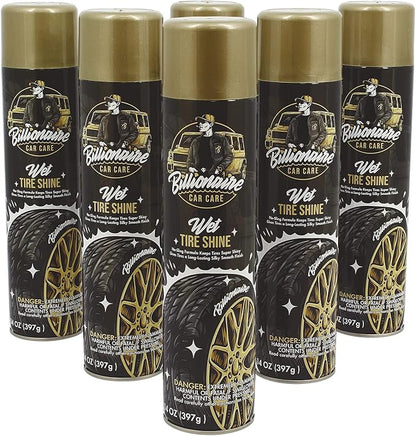 Billionaire Tire Shine - Wet Tire Shine 6 Pack Can 14 oz No Sling Formula Long-Lasting Silky Smooth Finish - Spraying Maximum Protection Fast Dry - Car Detailing 6PACK