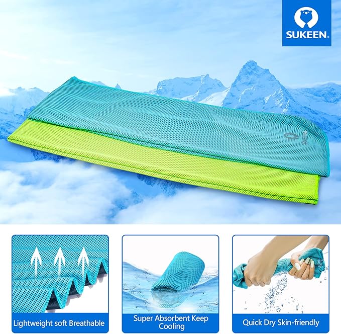 Sukeen 4pack Cooling Towel (40"x12"), Ice Towel,Soft Breathable Chilly Towel,Microfiber Towel for Yoga,Sport,Running,Gym,Workout,Camping,Fitness,Workout & More Activities