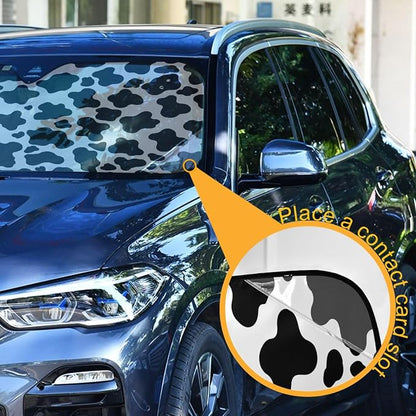 White Black Cow Print Windshield Sun Shade for Car Auto SUV Truck Foldable Front Window Sunshade Sun Visor Protector Block UV Rays Reflect Heat, 55" x 28"