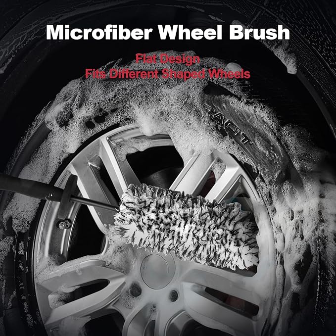 4PCS Professional Wheel Detailing Set - Metal-Free Flat Rim Brush, Dual-Hardness Tire Brushes & Lint-Free Towel | Scratch-Free Brake Dust Removal for All Vehicles