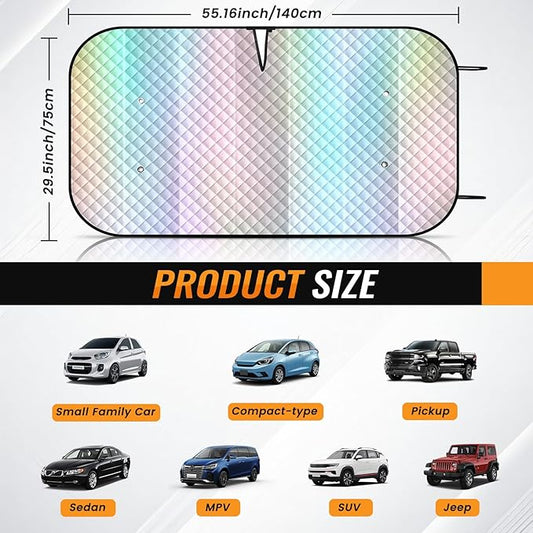 Windshield Sun Shade Car Sun Shade, Folding Car Shades for Front Windows, Blocks UV Rays Sun Visor Protector for Truck SUV Van, Keeps Vehicle Cool - Silver (55" x 29.5")