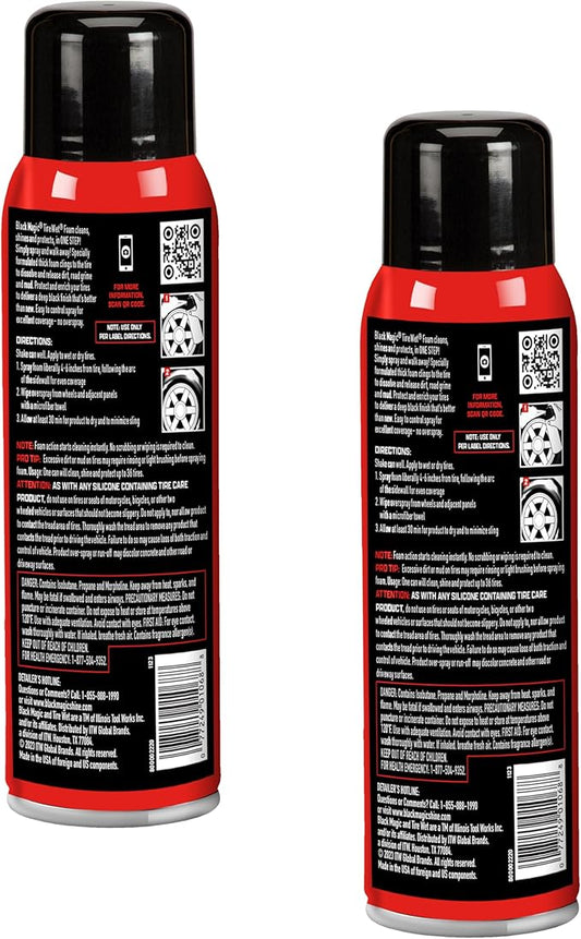 Black Magic 120269 Tire Wet Foam - Specially Formulated Thick Tire Spray Foam Clings to Tires to Dissolve & Clean Dirt while Shining & Protecting, 18 Fl. Oz. (Pack of 2)