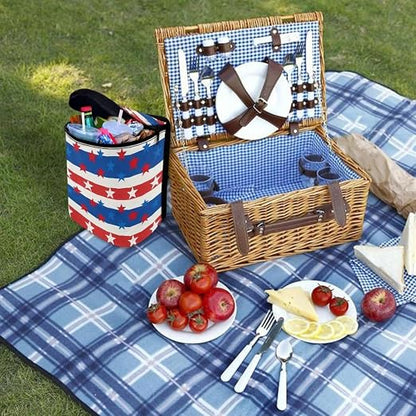 Talayituse American Flag Star Print Car Trash Can with Lid, 4th of July Leak Proof Auto Trash Bag Hanging Vehicle Garbage Can Multipurpose Storage Container for Back Seat Road Trip