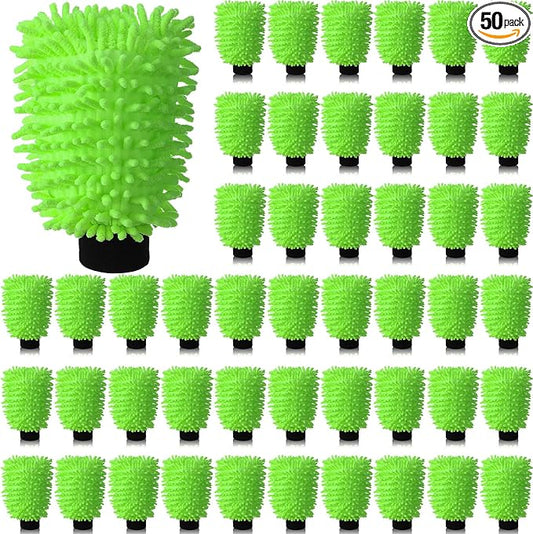 50 Pcs Car Wash Mitt Microfiber Chenille Absorbent Detailing Washing Gloves Double Sided Cleaning Supplies for Car Washing and Detailing 9.6" x 7.1", Green
