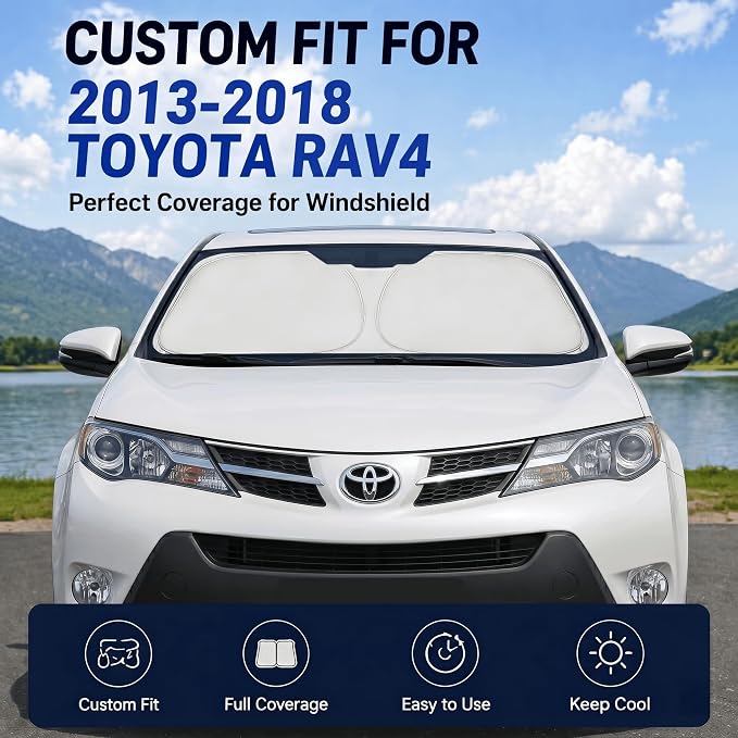 for 2013-2018 Toyota RAV4 Windshield Sun Shade Front Window Shade Custom Fit RAV4 Accessories LE, XLE, Premium, XSE, Limited, SE, TRD Off-Road Sun Visor Protector Foldable Blocks UV Rays