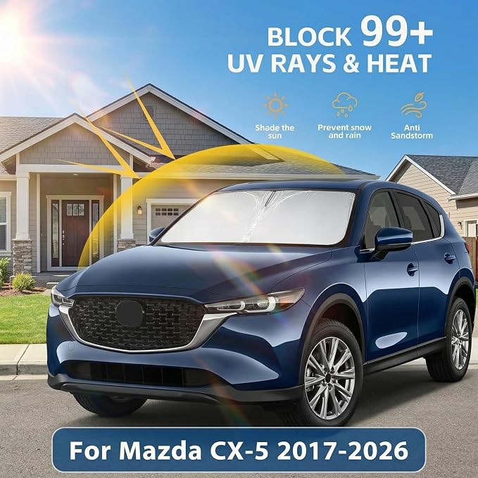 Windshield Sun Shade for Mazda CX5 CX-5 2017-2024 2025 2026 Front Window Shade Custom Fit CX5 Accessories Sport, Touring, Grand Touring,Crossover Sun Visor Foldable Shade Blocks UV Rays Accessories