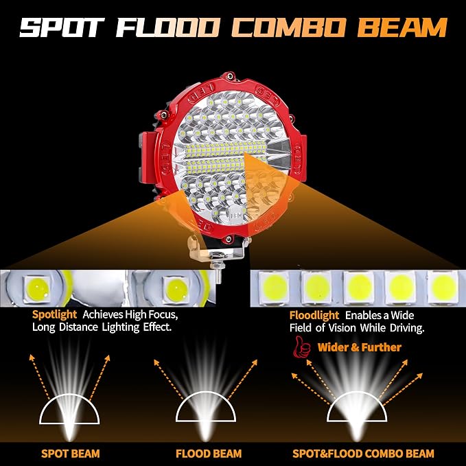 LED Off Road Driving Lights 7 Inch Round Tractor LED Lights Pods 201W 12V 24V 15000Lumen 6500K Bumper Fog Flood Spot Work Light Bar with Wiring Harness for SUV ATV UTV Truck 4Pack
