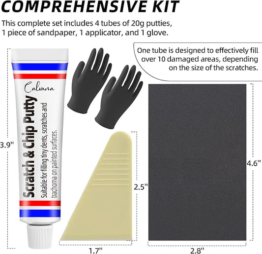 Calvana (4-Pack 20g Car Body Filler Repair Kit, Automotive Putty Scratch Filler, Quick-Drying Formula for Minor Touch-ups, Ideal for Car Paint Scratch Removal and Rust, Includes Repair Tools