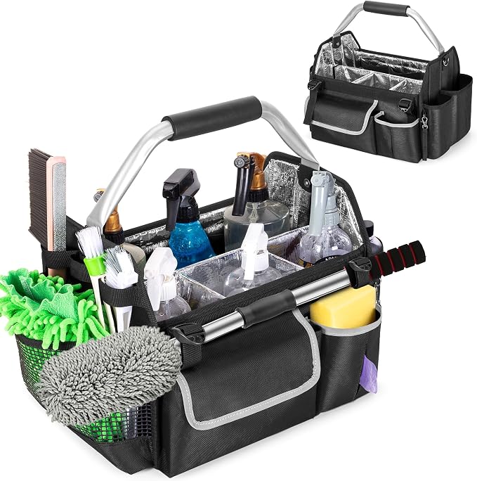 HODRANT Wearable Detailing Caddy, Quick Load Collapsible Car Care Bag with Handle & Shoulder Strap, Detail Carry Organizer with Multi Pockets for Auto Cleaning Supplies & Vehicle Wash Tools, Bag Only