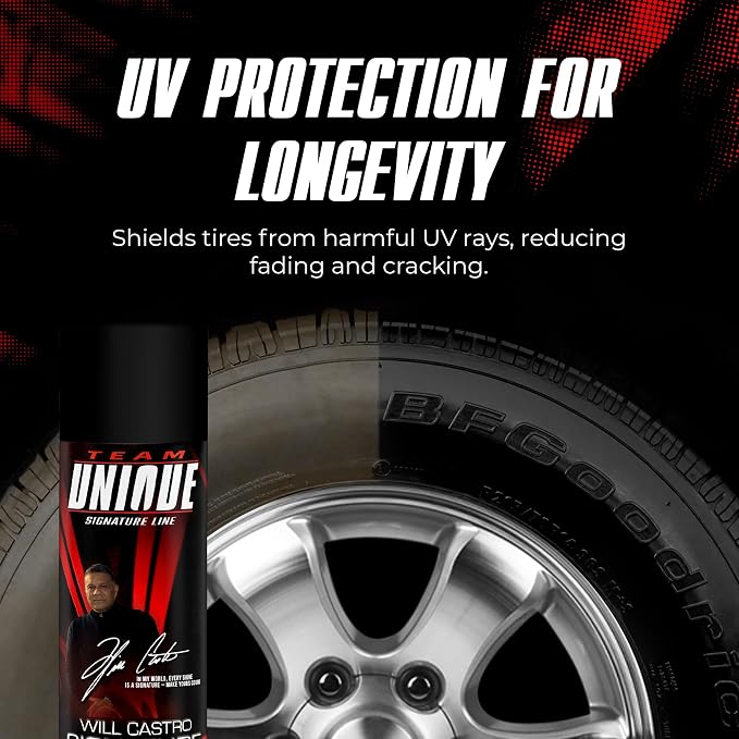 TEAM UNIQUE Tire Shine Satin – 18.6 fl oz | Low-Gloss Satin Tire Shine Spray | UV Protection Against Cracking & Fading | Non-Greasy, Low-Sling Formula for Cars, Trucks & SUVs
