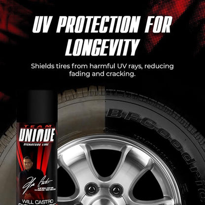 TEAM UNIQUE Tire Shine Satin – 18.6 fl oz | Low-Gloss Satin Tire Shine Spray | UV Protection Against Cracking & Fading | Non-Greasy, Low-Sling Formula for Cars, Trucks & SUVs