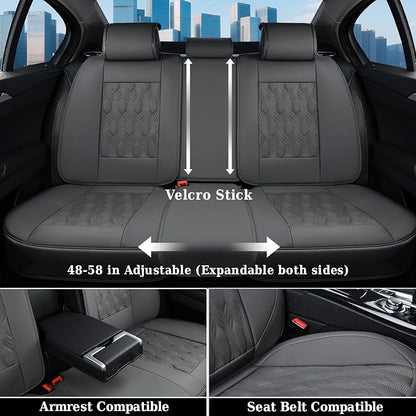 Coverado Car Seat Cover Full Set, Waterproof Front and Back Seat Covers for Cars, 5-Pack Leather Seat Covers, Car Seat Protectors, Driver Seat Cushions Fit for Most Vehicles Gray