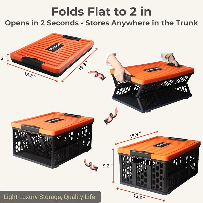 Mymazn Trunk Crate Organizer with Cooler for Car | Collapsible, Plastic Trunk Lid Organizer Box, For Travel, Groceries, Sports, Home, Tailgating, Removable Insulated Cooler Set